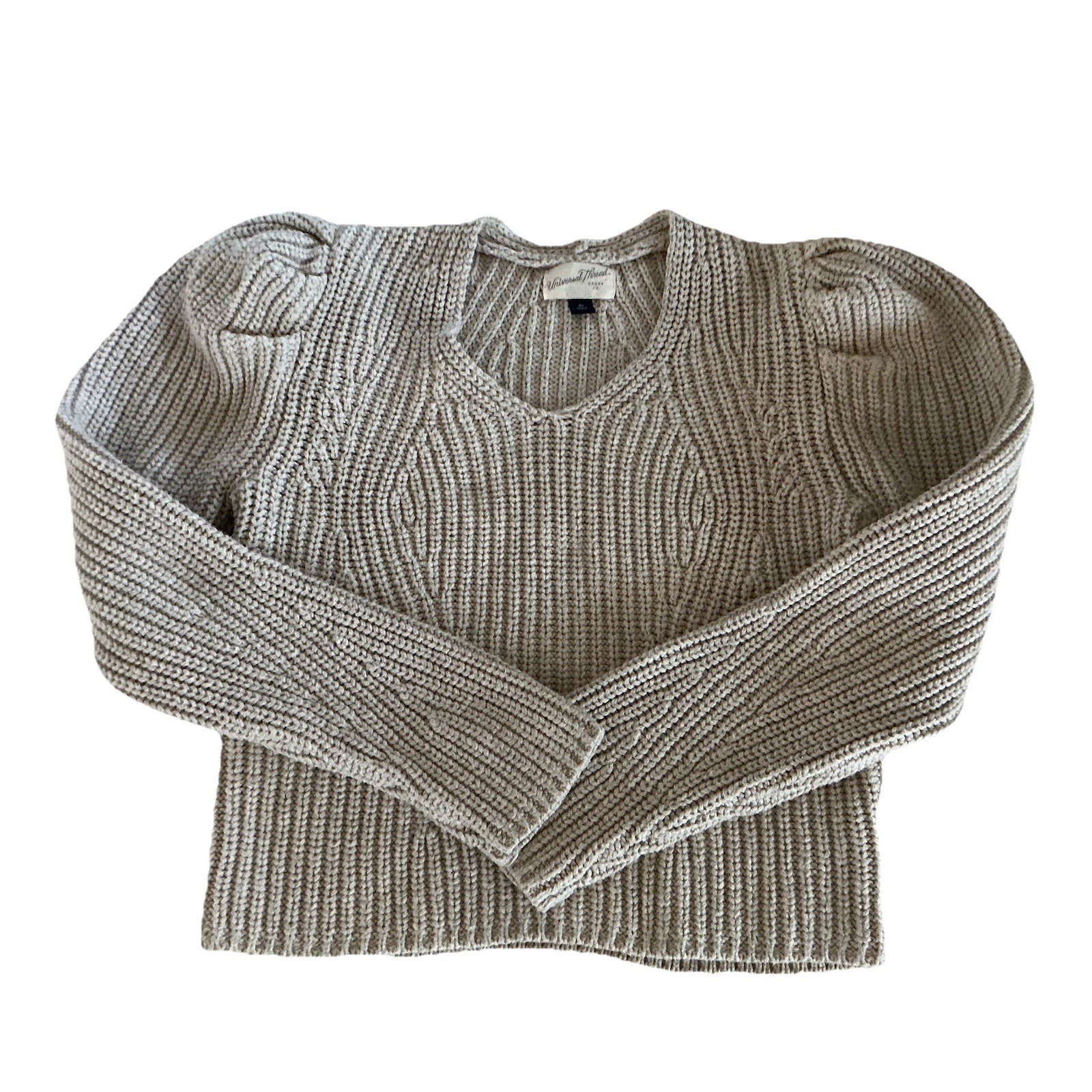 Universal Thread Xs Cropped Chunky Cable Knit Sweater Puffed Sleeves Pullover